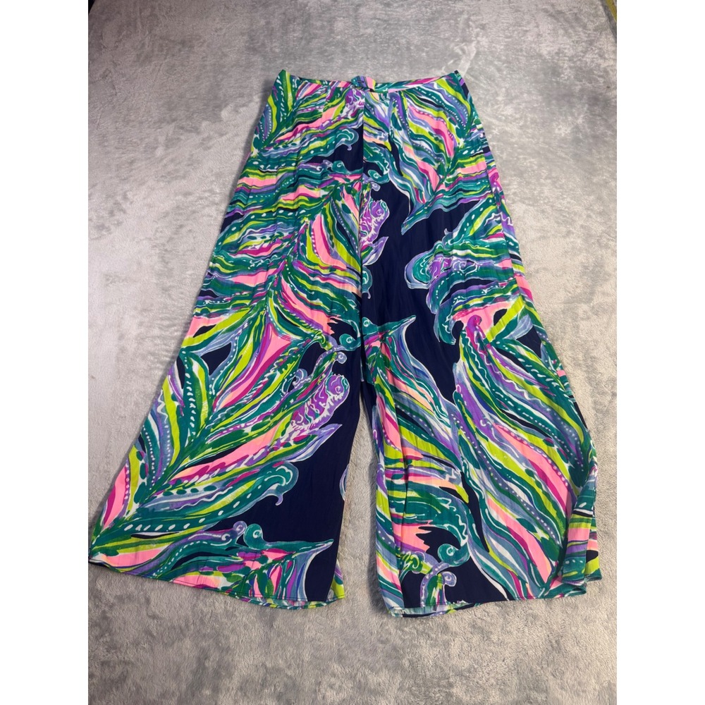 Lilly Pulitzer Wide Leg Palazzo Pants Multi Color Tropical Print High Rise XS